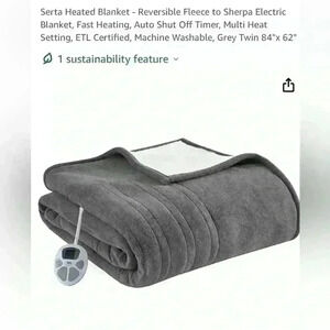 Sealy warming blanket flannel to Sherpa; Twin 62x84” 100% polyester, 100 W, 120V